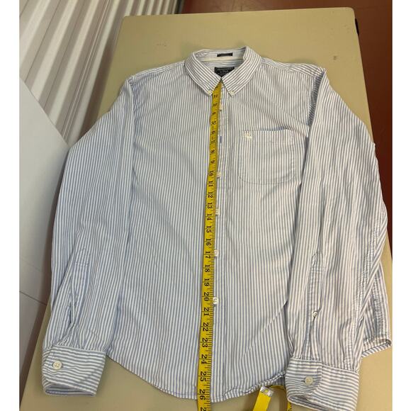 Abercrombie & Fitch Muscle Fit Collared Button Down Striped Shirt Blue/White XL - Picture 8 of 9